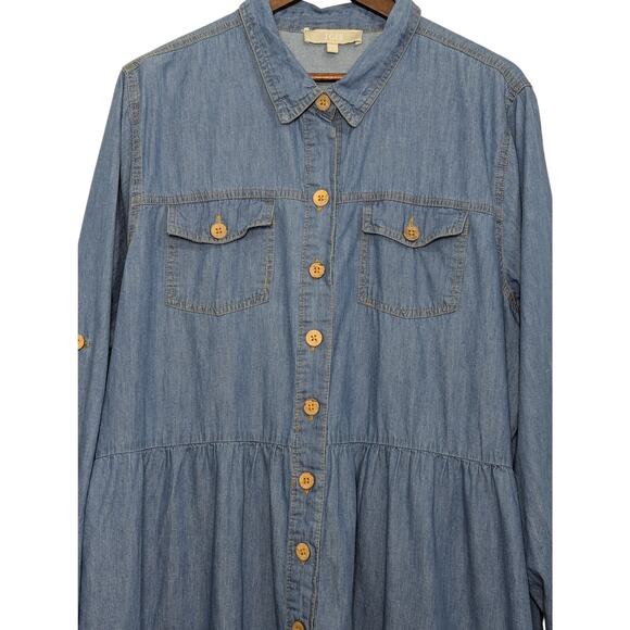 J Gee Denim Ruffle Shirt Dress Size 2X - Picture 2 of 8